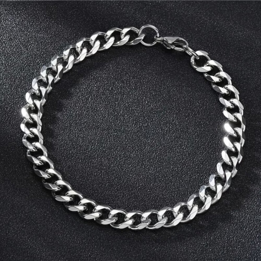 18K White Gold 9" Mens Cuban Chain Link Bracelet Guys 9 inch 18 K Silver Jewelry